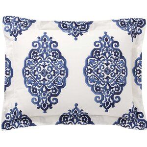 NWT Pottery Barn Asher Medallion Percale Blue & White Standard Sham (Set of 2)